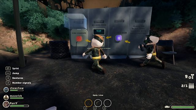 Two crewmates at a code and colour panel