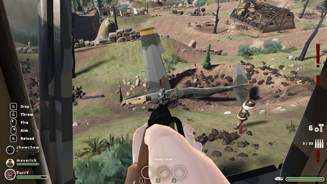 Aiming at an enemy position with a crewmate outside